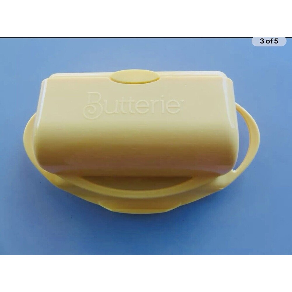 Retro Yellow Butterie Butter Dish with Attached Flip Top